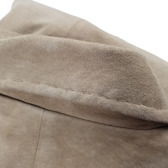 John Paul Richard Uniform Suede Leather Blazer Jacket Button Up Womens Sz 12 Tan - Picture 12 of 16